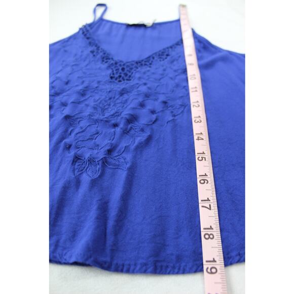 Lush Blue Floral Embroidered Sleeveless Tank Top Small Boho Festival Summer - Picture 6 of 6